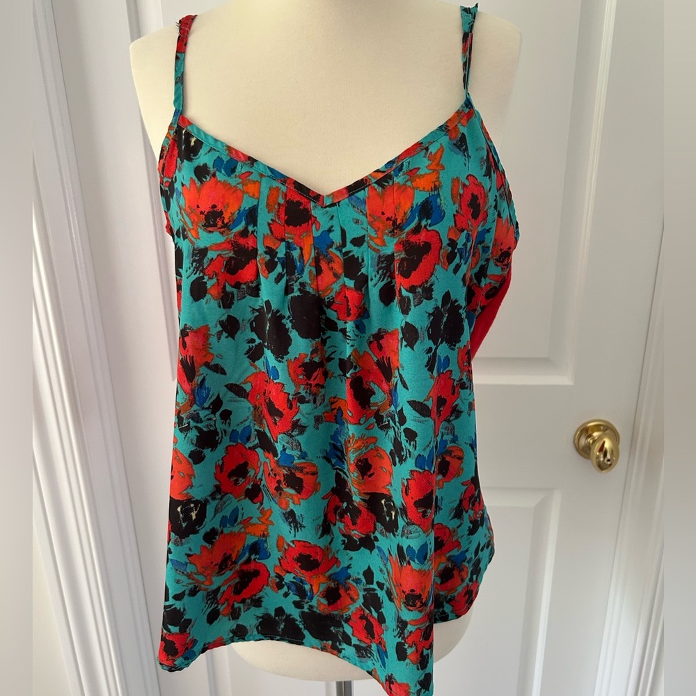 NWOT Weavers Womens Red Blue Black Floral Flower Sleeveless Camisole Tank Top XL